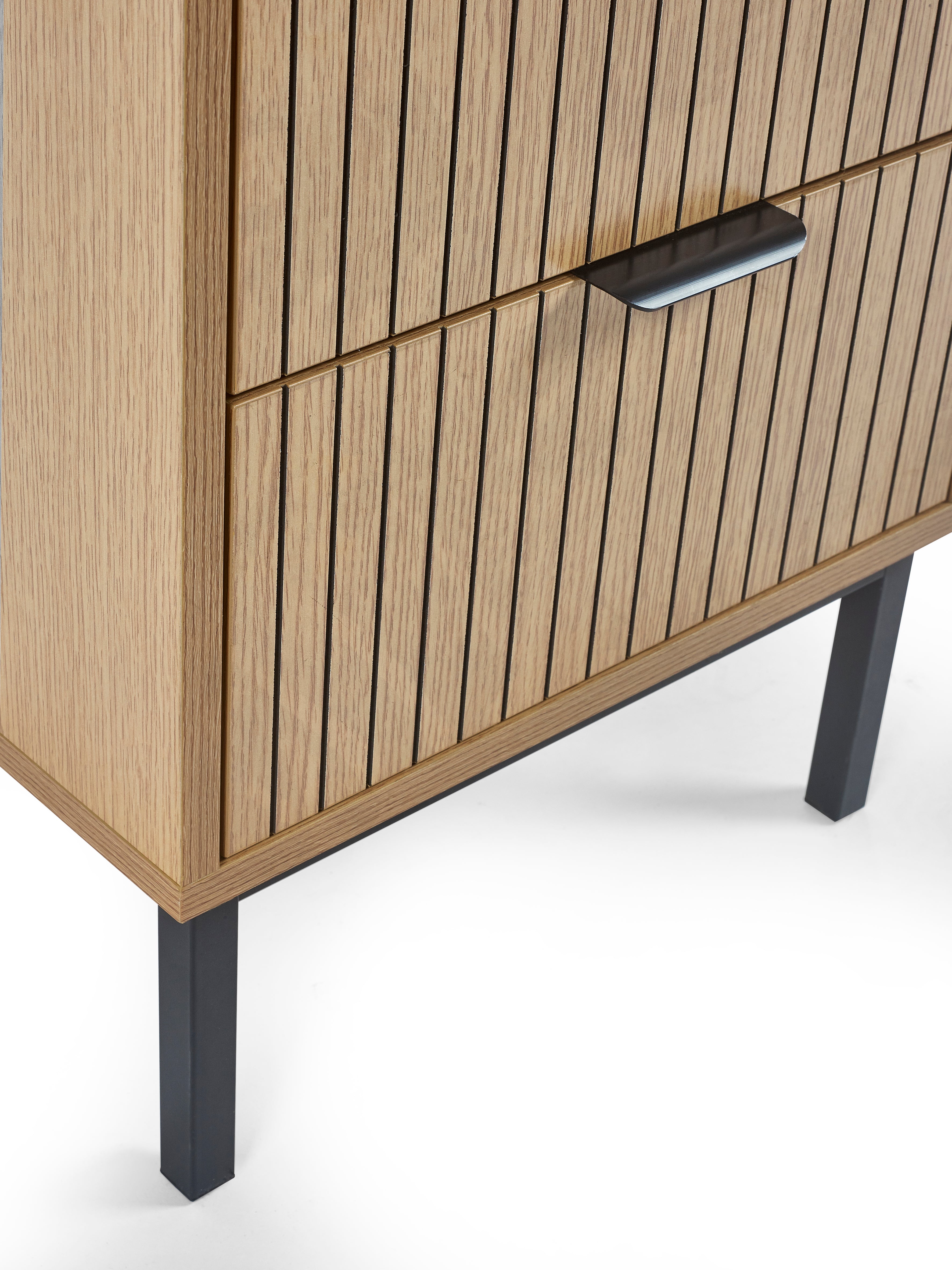 Arya Slatted Oak Wood Bedside Table | 2 Drawers